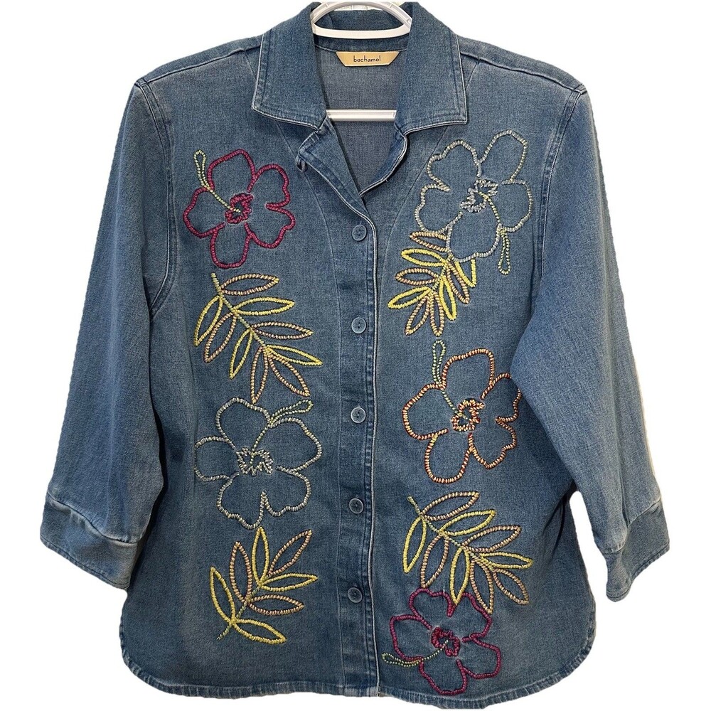 Bechamel Embroidered Denim Shirt Jacket Floral Boho Women S